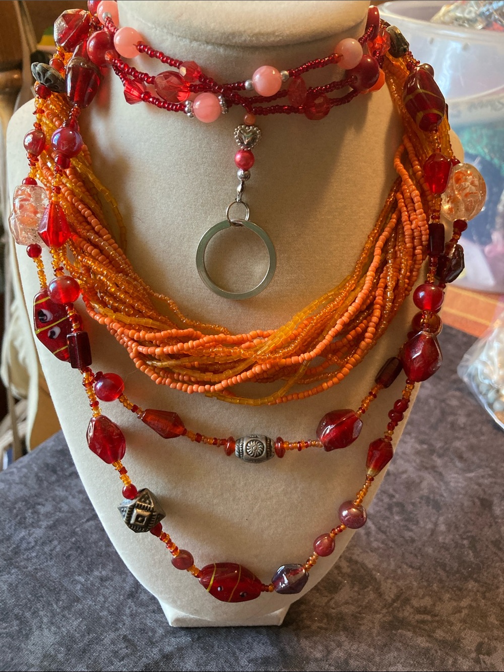 3 Piece Sunset Colored Jewelry Lot of Necklaces
